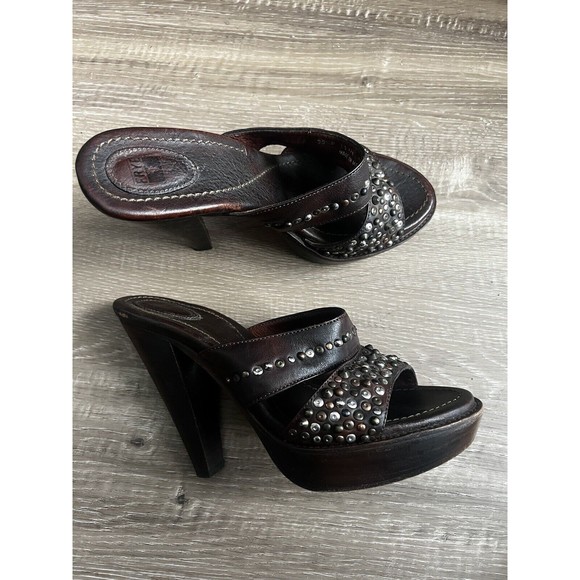 Frye Womens Joy Vintage Brown Beaded Open Toe Slip On Slide Sandals US 9.5 B - Picture 1 of 9